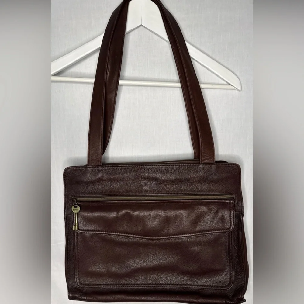 Vintage Large Fossil Tan Brown Leather Shoulder Bag Satchel Laptop Bag